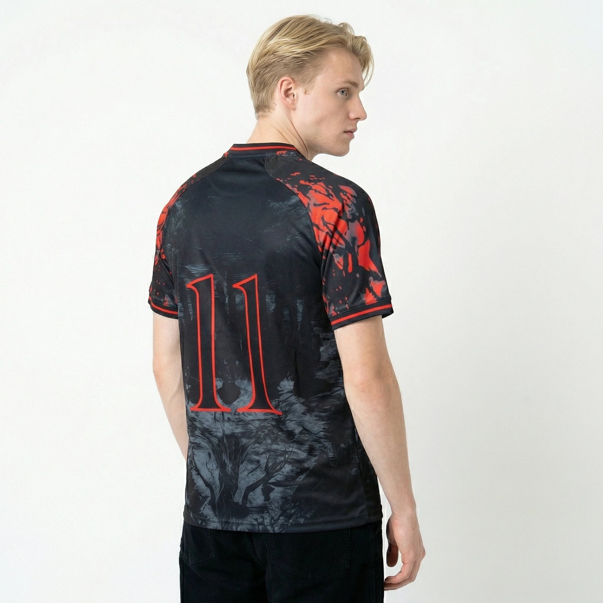 Stranger Things Hellfire Club red flames sleeve detail - Vesterez