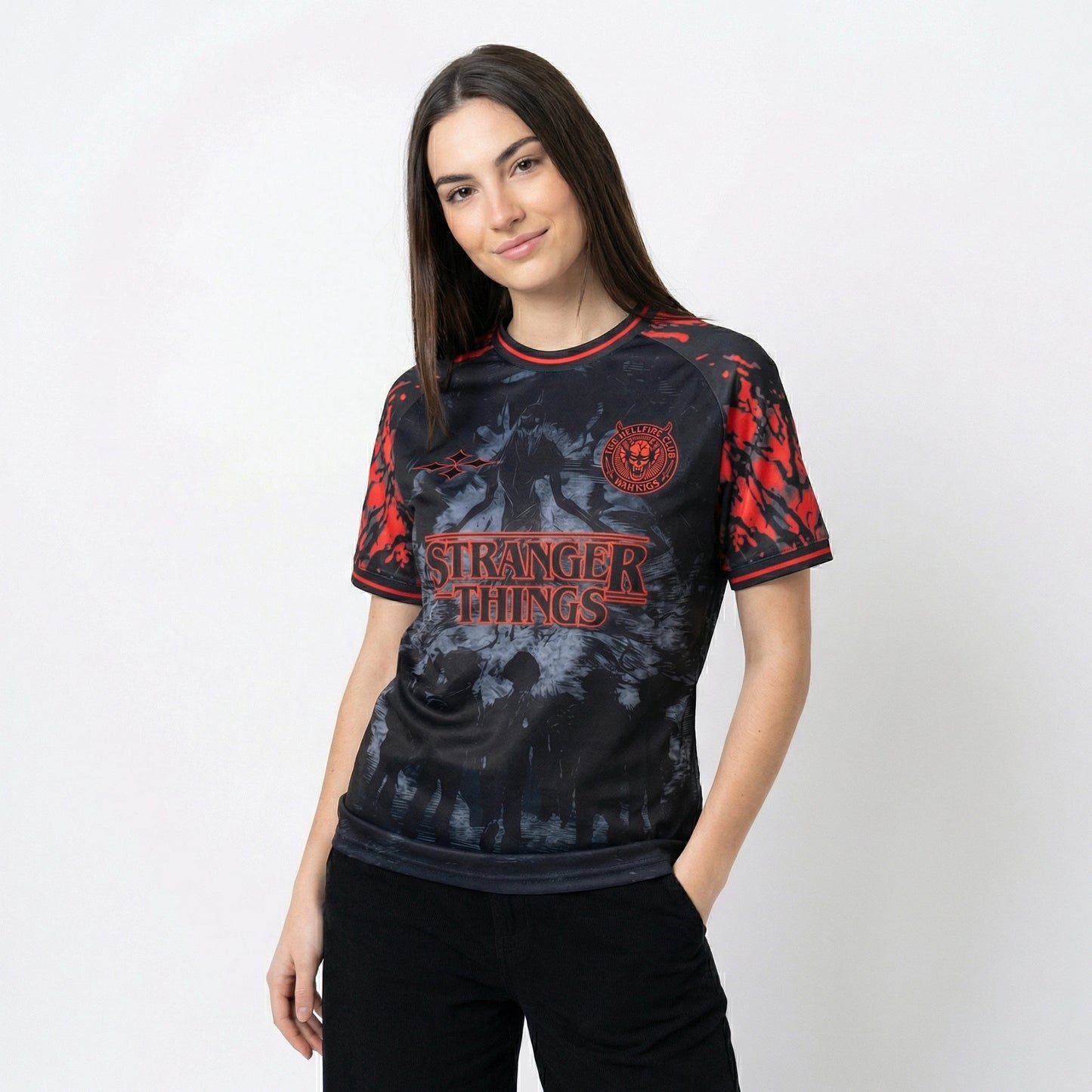 Stranger Things football shirt women side view - Vesterez