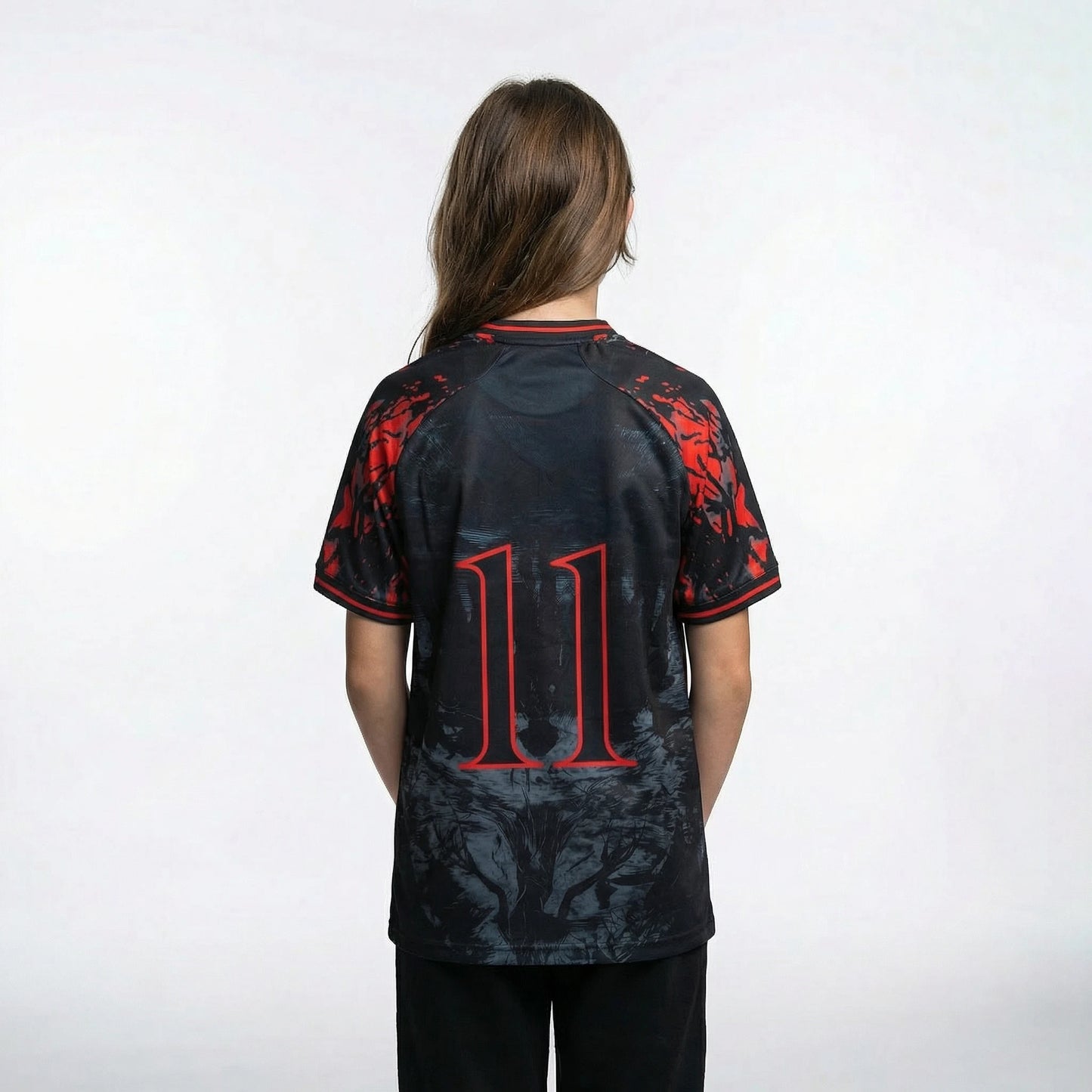 Stranger Things kids football shirt girl front view - Vesterez