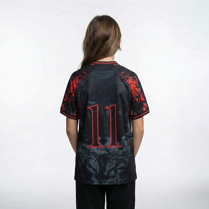 Stranger Things kids football shirt girl front view - Vesterez